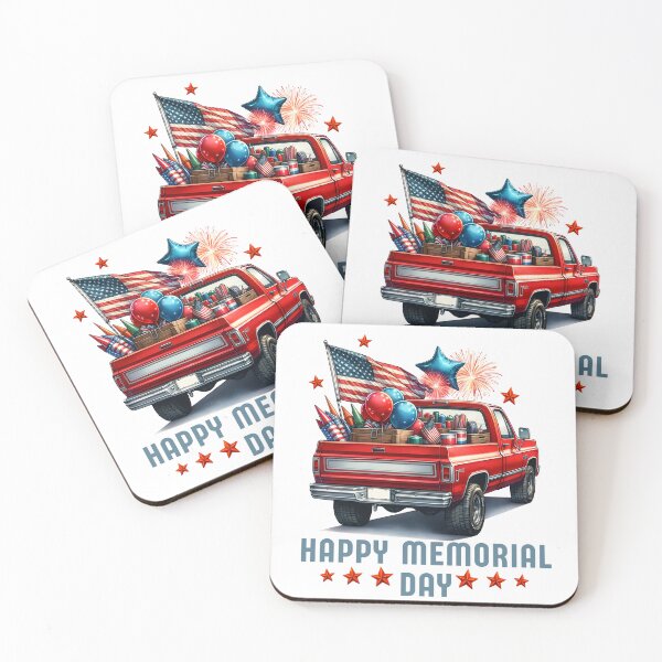 Item preview, Happy Memorial Day Patriotic Red Truck with American Flag & Fireworks designed and sold by ArcticFoxStudio.