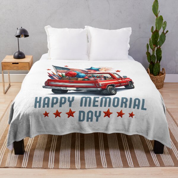 Item preview, Happy Memorial Day Patriotic Red Truck with American Flag & Fireworks designed and sold by ArcticFoxStudio.