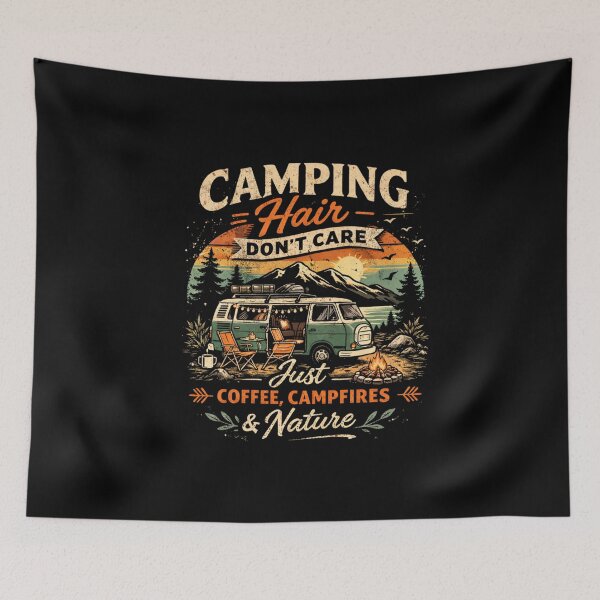 Item preview, Camping Hair Don’t Care – Funny Coffee Camper Retro Nature Shirt designed and sold by HubCreates.
