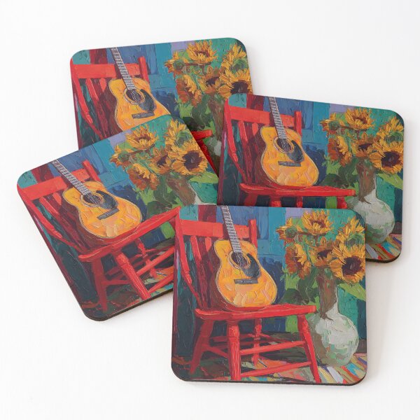 Item preview, Brighten Your Room with Abstract Red Chair, Guitar, and Sunflowers Still Life designed and sold by OlfactoART Studio.