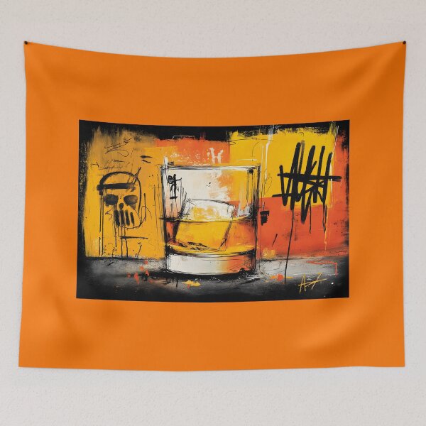 Item preview, Make a Statement with Bold Abstract Whiskey Glass and Vivid Graffiti Inspired Background designed and sold by OlfactoART Studio.