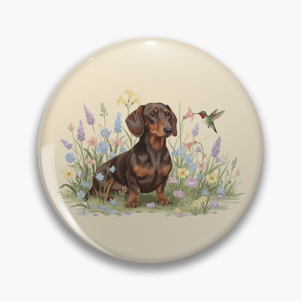 Item preview, Dachshund Watching Hummingbird – Spring Wildflower Meadow Art designed and sold by Willow & Ink.