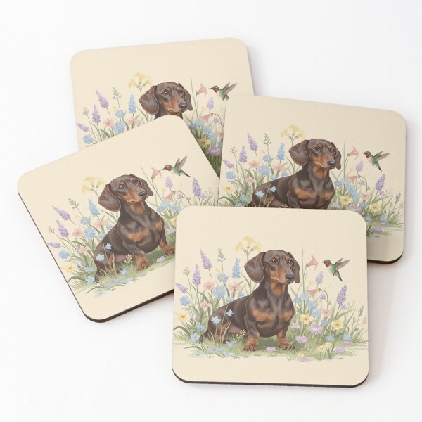 Item preview, Dachshund Watching Hummingbird – Spring Wildflower Meadow Art designed and sold by Willow & Ink.