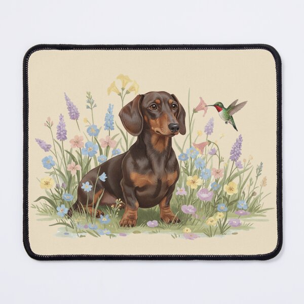 Item preview, Dachshund Watching Hummingbird – Spring Wildflower Meadow Art designed and sold by Willow & Ink.