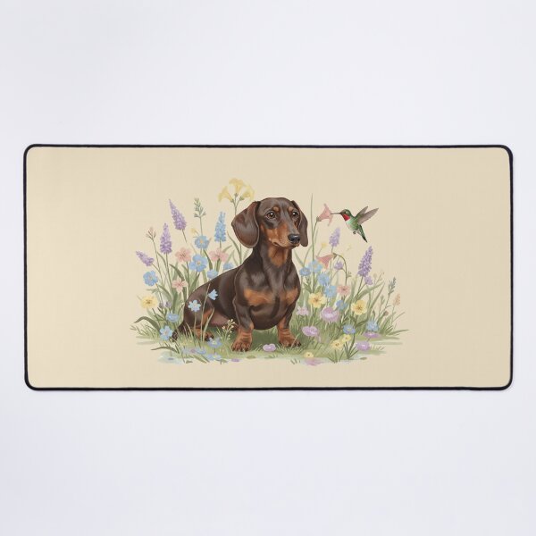 Item preview, Dachshund Watching Hummingbird – Spring Wildflower Meadow Art designed and sold by Willow & Ink.