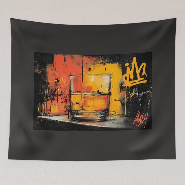 Item preview, Energize Your Space with a Vibrant Whiskey Glass and Abstract Graffiti Background designed and sold by OlfactoART Studio.