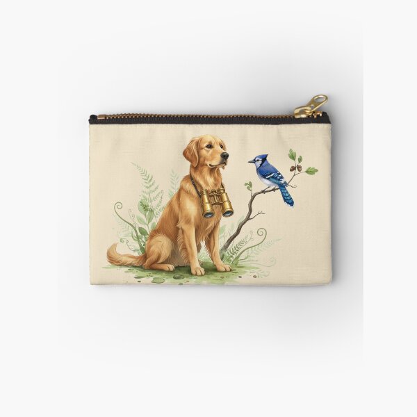 Item preview, Golden Retriever Birdwatcher with Blue Jay – Realistic Wildlife Nature Art designed and sold by Willow & Ink.