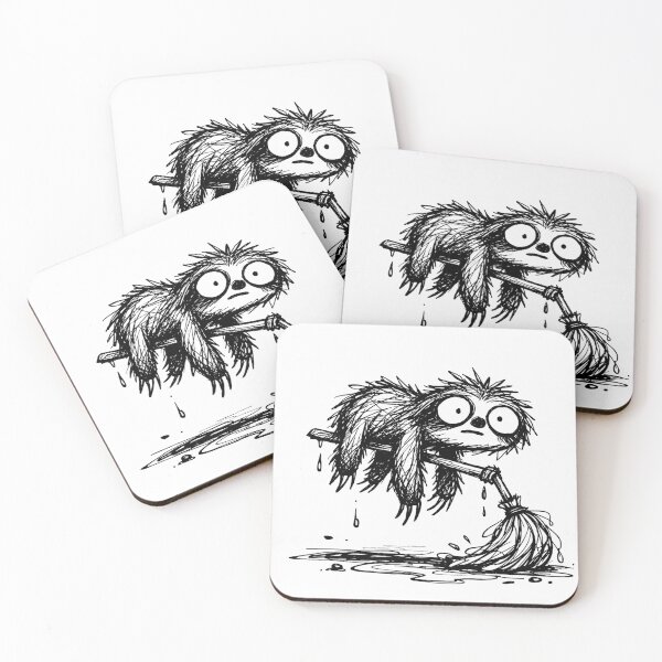 Item preview, Lazy Sloth with Mop – Funny Cleaning Doodle Illustration designed and sold by DrizzyV.