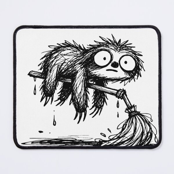 Item preview, Lazy Sloth with Mop – Funny Cleaning Doodle Illustration designed and sold by DrizzyV.