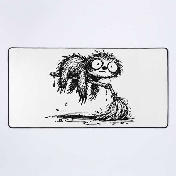 Item preview, Lazy Sloth with Mop – Funny Cleaning Doodle Illustration designed and sold by DrizzyV.