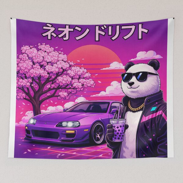Item preview, Neon Drift Panda in a Synthwave Sunset designed and sold by ELmestka.