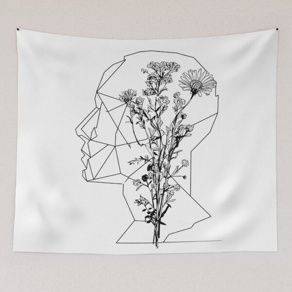 Item preview, Polygon Mind Wildflowers Geometric | Black and White Mental Health designed and sold by TypoArtPrints.