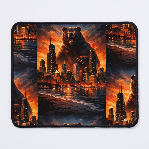 Item preview, Giant Bear Over Chicago poster. designed and sold by PIXEL POP DESIGNS - Beyond the Norm!.
