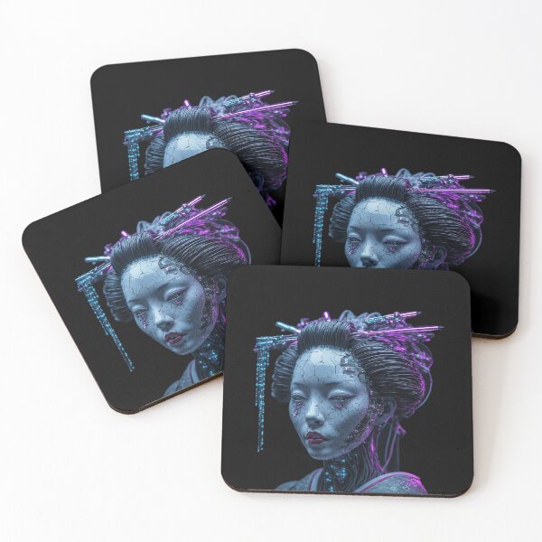 Item preview, Neon Cyberpunk Porcelain Geisha Android designed and sold by BassLineDesign.