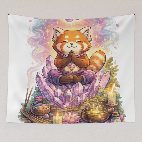 Item preview, Meditating Red Panda Crystal Harmony designed and sold by EpicwaveDesigns.