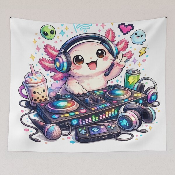 Item preview, Kawaii Axolotl DJ Party Vibes designed and sold by EpicwaveDesigns.