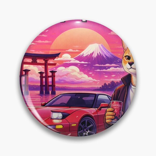 Item preview, Red Drift Cat in a Neon Japan Sunset designed and sold by ELmestka.