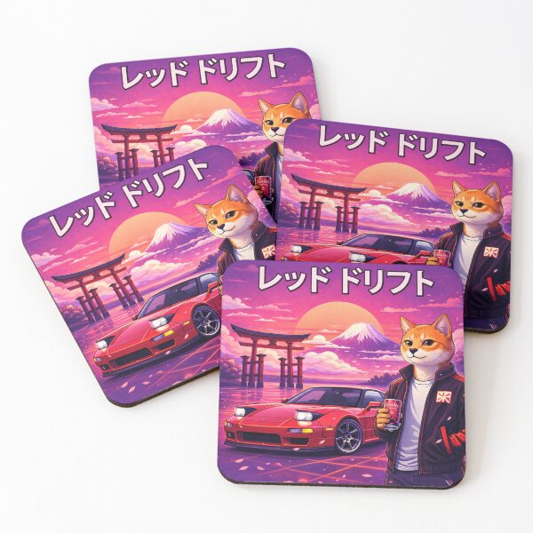 Item preview, Red Drift Cat in a Neon Japan Sunset designed and sold by ELmestka.