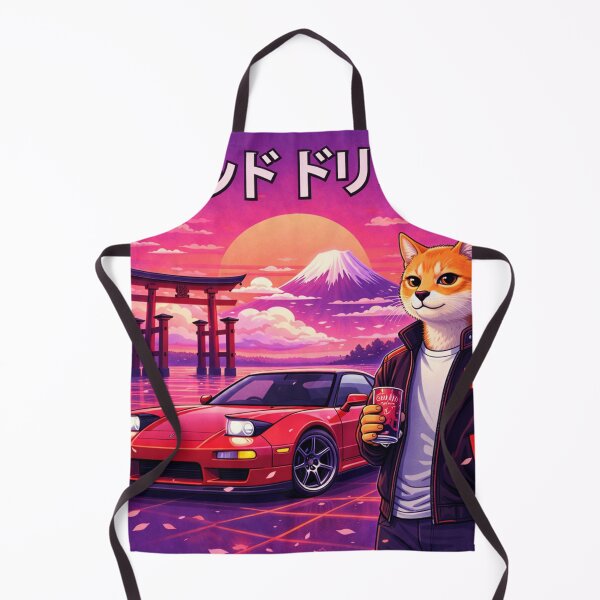 Item preview, Red Drift Cat in a Neon Japan Sunset designed and sold by ELmestka.