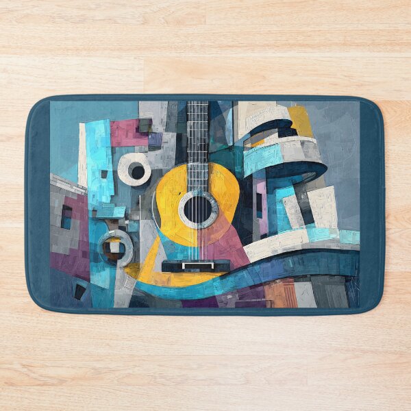 Item preview, Energize Your Room with Vibrant Yellow Guitar Among Colorful Geometric Shapes designed and sold by OlfactoART Studio.