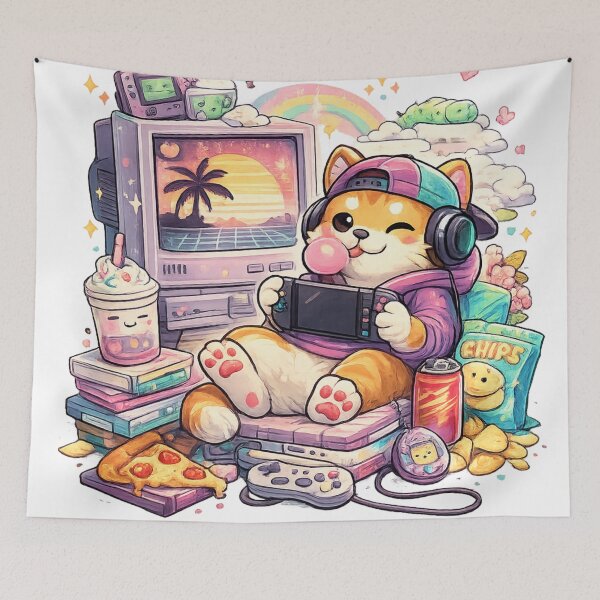Item preview, Retro Gamer Dog Sunset Chill designed and sold by EpicwaveDesigns.