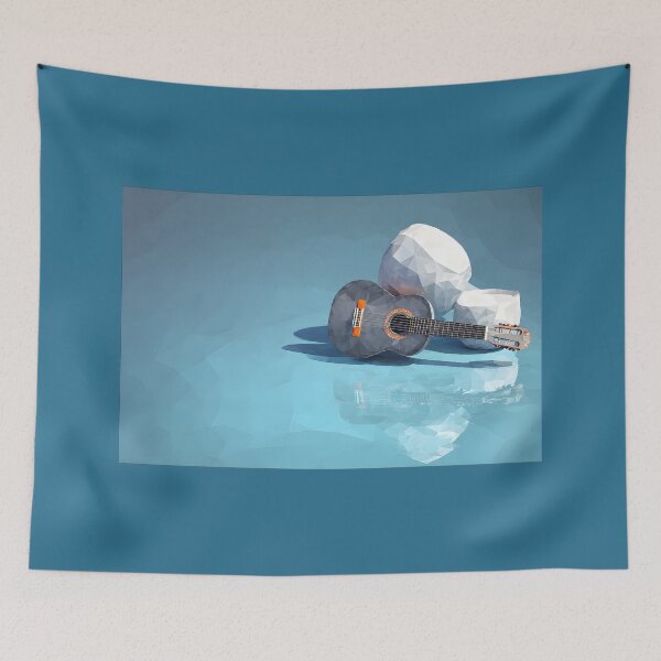 Item preview, Elevate Your Space with Guitar and Geometric White Spheres on Reflective Abstract Surface designed and sold by OlfactoART Studio.