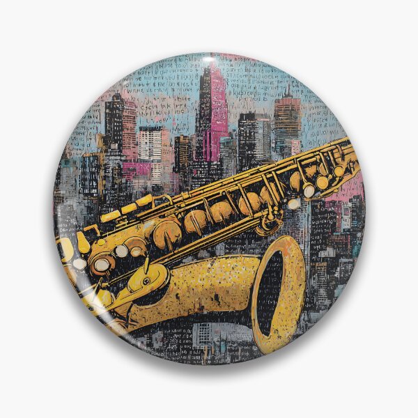 Item preview, Bring Jazz to Life with Saxophone and Vibrant City Skyline Urban Artwork designed and sold by OlfactoART Studio.