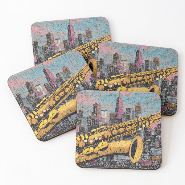 Item preview, Bring Jazz to Life with Saxophone and Vibrant City Skyline Urban Artwork designed and sold by OlfactoART Studio.