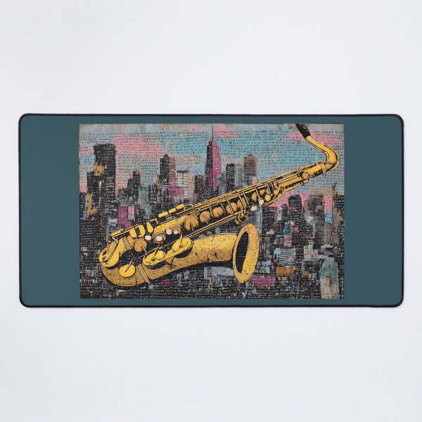 Item preview, Bring Jazz to Life with Saxophone and Vibrant City Skyline Urban Artwork designed and sold by OlfactoART Studio.