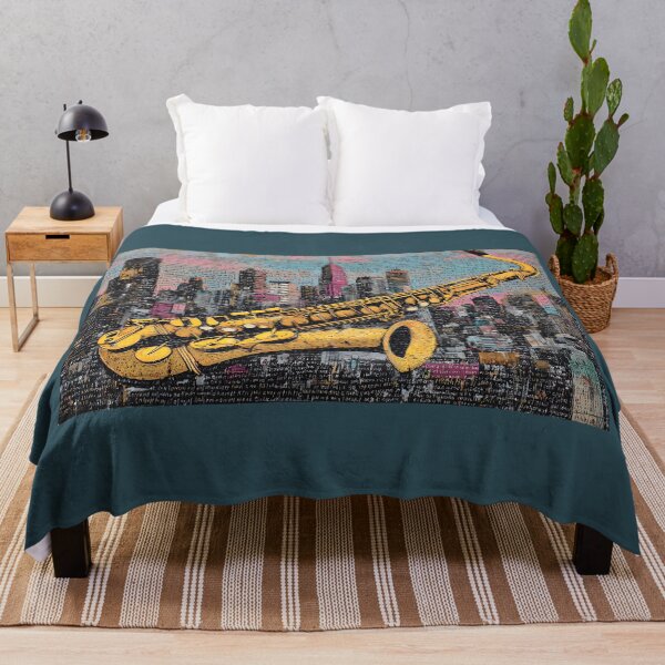 Item preview, Bring Jazz to Life with Saxophone and Vibrant City Skyline Urban Artwork designed and sold by OlfactoART Studio.