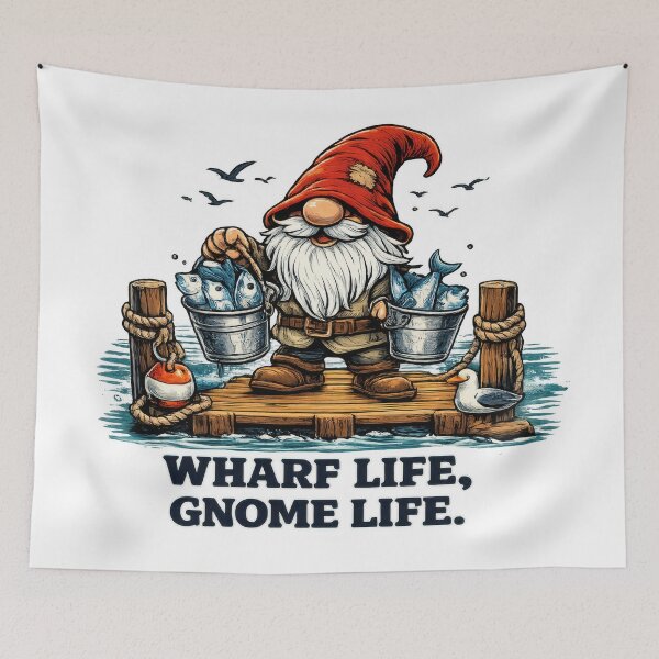 Item preview, Wharf Life, Gnome Life – Coastal Fishing Gnome Illustration designed and sold by SaltyLinesOut.