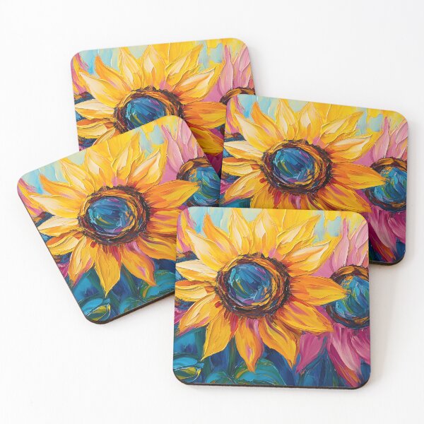 Item preview, Step into Summer with Three Sunflowers Bursting in Bold Yellow and Pink designed and sold by OlfactoART Studio.