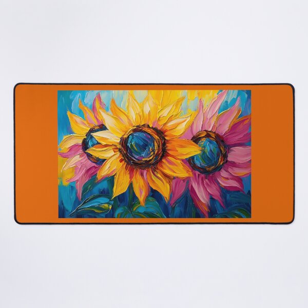 Item preview, Step into Summer with Three Sunflowers Bursting in Bold Yellow and Pink designed and sold by OlfactoART Studio.