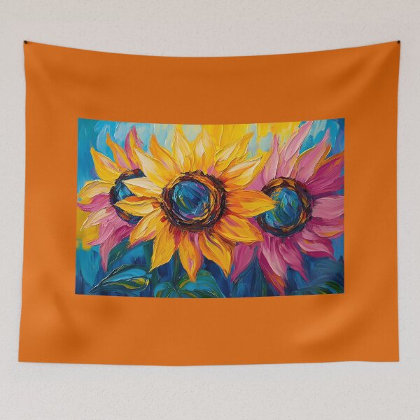 Item preview, Step into Summer with Three Sunflowers Bursting in Bold Yellow and Pink designed and sold by OlfactoART Studio.