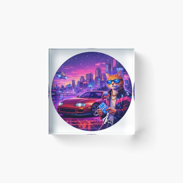 Item preview, Neon Cat Drive in a Cyber City Night designed and sold by ELmestka.