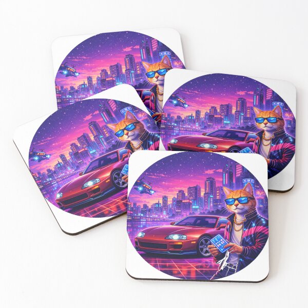 Item preview, Neon Cat Drive in a Cyber City Night designed and sold by ELmestka.