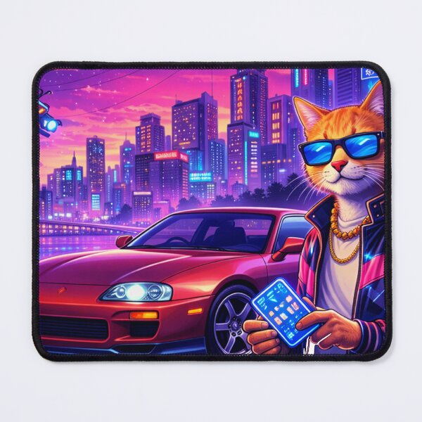 Item preview, Neon Cat Drive in a Cyber City Night designed and sold by ELmestka.