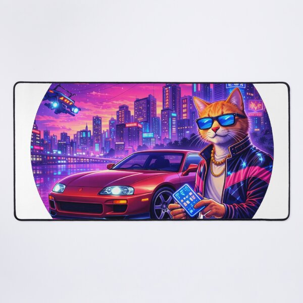 Item preview, Neon Cat Drive in a Cyber City Night designed and sold by ELmestka.