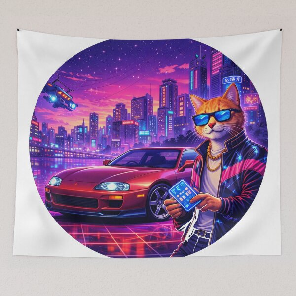 Item preview, Neon Cat Drive in a Cyber City Night designed and sold by ELmestka.