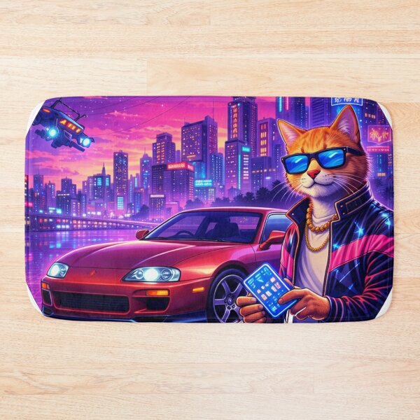 Item preview, Neon Cat Drive in a Cyber City Night designed and sold by ELmestka.
