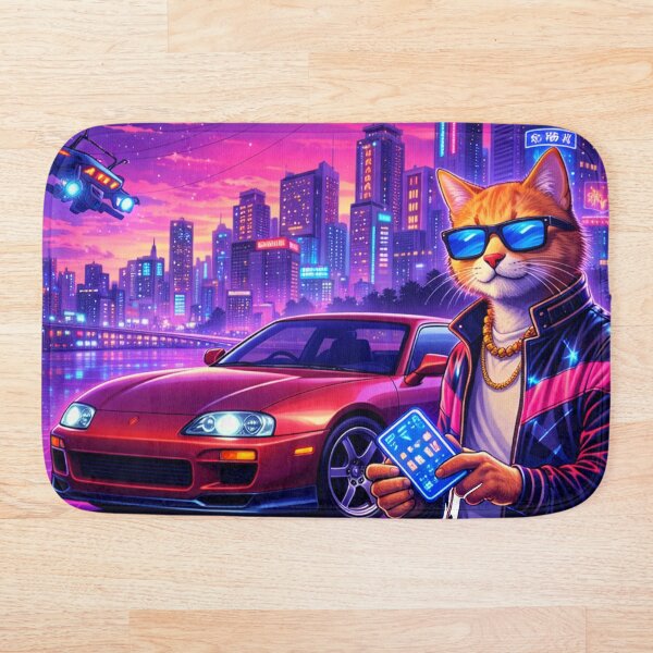 Item preview, Neon Cat Drive in a Cyber City Night designed and sold by ELmestka.