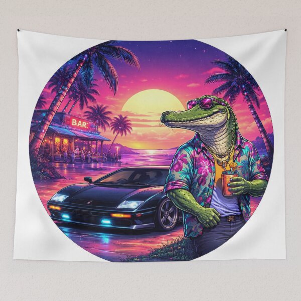 Item preview, Neon Crocodile Nights in a Tropical Sunset designed and sold by ELmestka.
