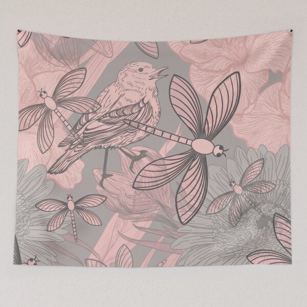 Item preview, Vintage Botanical Illustration with Dragonflies, Flowers, and Bird designed and sold by Ciervo Primavera.
