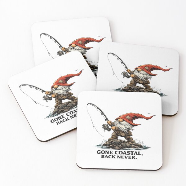 Item preview, Gone Coastal Back Never – Adventurous Fishing Gnome Coastal Illustration designed and sold by SaltyLinesOut.