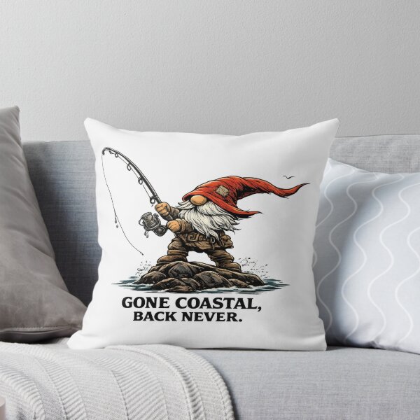 Item preview, Gone Coastal Back Never – Adventurous Fishing Gnome Coastal Illustration designed and sold by SaltyLinesOut.
