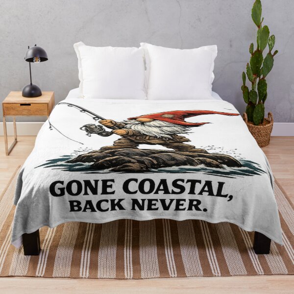Item preview, Gone Coastal Back Never – Adventurous Fishing Gnome Coastal Illustration designed and sold by SaltyLinesOut.