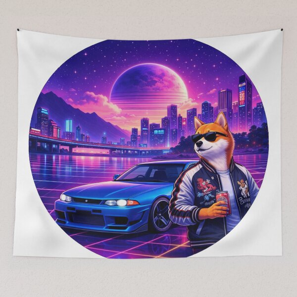 Item preview, Neon Shiba Ride in a Cosmic City Night designed and sold by ELmestka.