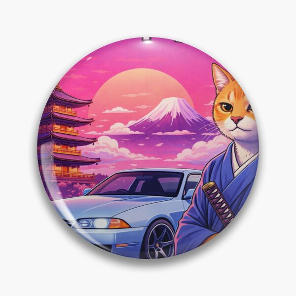 Item preview, Samurai Drift Cat in a Neon Japan Sunset designed and sold by ELmestka.