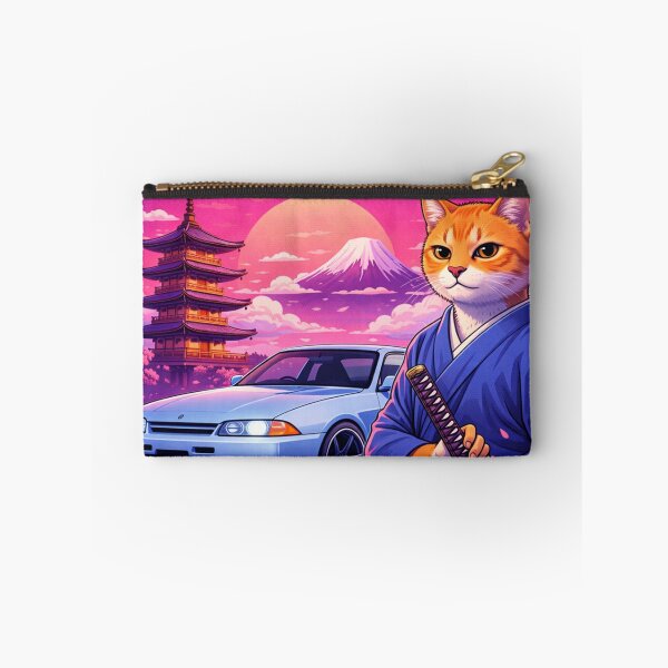 Item preview, Samurai Drift Cat in a Neon Japan Sunset designed and sold by ELmestka.