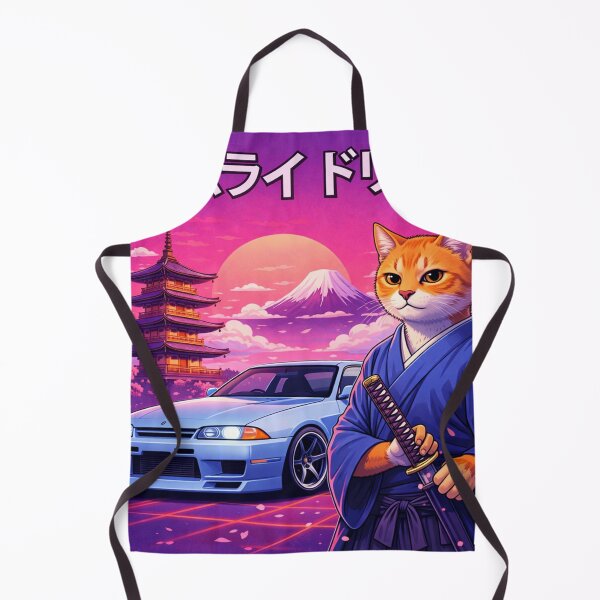 Item preview, Samurai Drift Cat in a Neon Japan Sunset designed and sold by ELmestka.
